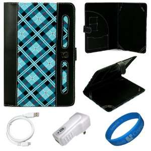 Blue Plaid Executive Leather Folio Case Cover for Lenovo IdeaPad A1 
