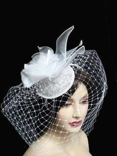 Elegant Fascinator Hat Birdcage, Organza flower, Handband for wedding 