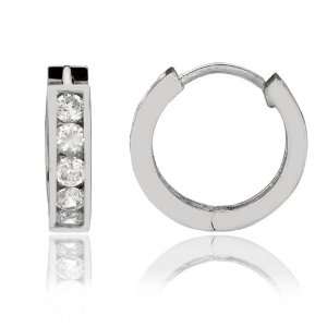   Silver CZ Channel Set Round Huggie Earrings (17 x 17 mm) Jewelry