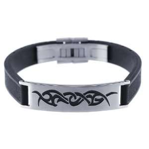  Mens Tribal Wave Rubber Stainless Steel Bracelet: Jewelry