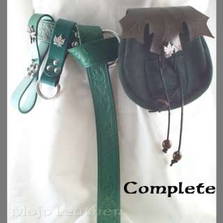 Green Leather Elven Ring Belt, Pouch, Mug Strap, Hike  
