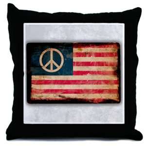  Throw Pillow Worn US Flag Peace Symbol 