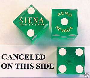SIENA CASINO GREEN PAIR DICE MATCHING #S RENO NV USA  