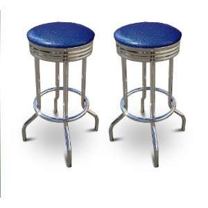  2 Glitter Blue Vinyl Specialty / Custom Barstools Set 