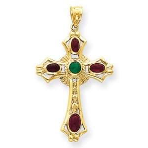  14k Ruby and Emerald Cabochon Cross Pendant Jewelry