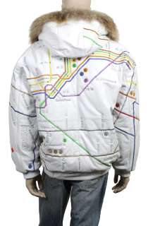 United Face Mens Embroidered New York Subway Map Leather Bomber Jacket 