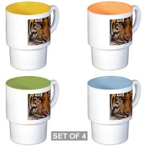    Stackable Coffee Mugs (4) Sumatran Tiger Face 
