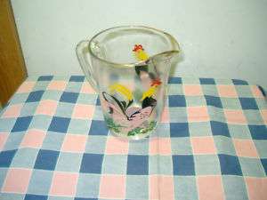 Vintage Glass Pitcher Rooster in Ivy pattern Fun Strutt  