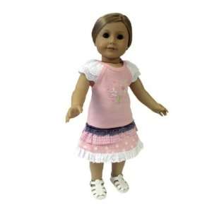 American Girl Doll Clothes Pink Eyelet Denim Skirt Outfit 