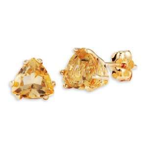    New 10k Yellow Gold Trillion Cut Citrine Studs Earrings: Jewelry