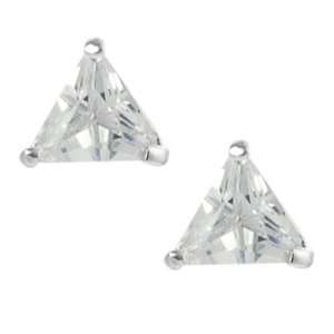   Tressa Silvertone Trillion cut Cubic Zirconia Stud Earrings: Jewelry