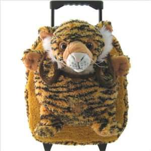  Kids Orange Rolling Backpack With Tiger Stuffie 