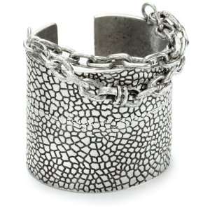 Paige Novick Oxidized Silver Safari Cuff Bracelet with Double Chain 