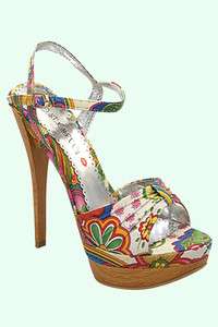 High heel shoes sandals stiletto pumps Wooden platform multicolor 