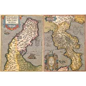    Maps of Peninsulas by Abraham Ortelius 18x12