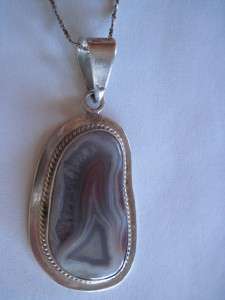 LARGE STERLING SILVER CRAZY LACE AGATE NECKLACE PENDANT  