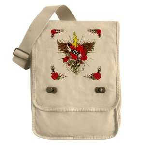   Field Bag Khaki Love Flaming Heart with Angel Wings: Everything Else