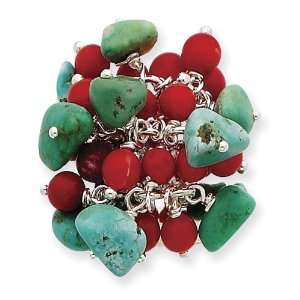  Sterling Silver Turquoise & Red Coral Ring Size 8: Jewelry