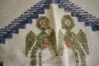 Vintage Ethnic Folk Woven Mexican Quetzal Wool Twin Size Blanket Throw 