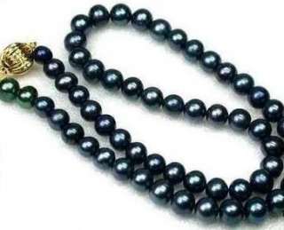 Amazing!7 8mm Black Akoya Cultured Pearl Necklace 18  