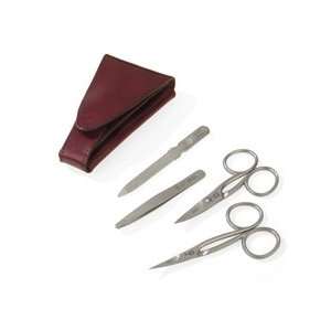 : Triangle Modern Stainless Steel Manicure Set in Cognac Leather Case 