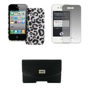 EMPIRE Apple iPhone 4 / 4S Black Leather Case Pouch with Belt Clip and 