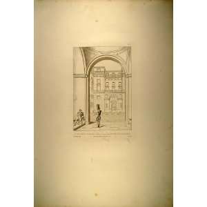  1860 Engraving Palazzo Consulta Courtyard Soldiers Fuga 
