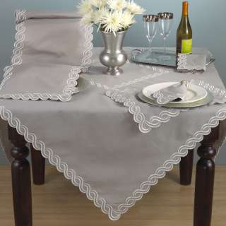 Embroidered Scallop Border Taupe Tablecloth New 40 60 Square  