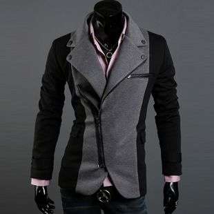 2011 Mens Spring Fashion Korean Irregular Zipper Slim Suit Black 3184 