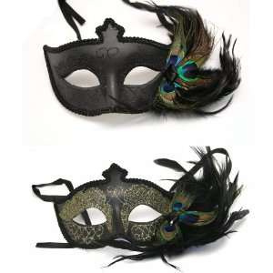 Black Venetian Half Mask With Feathers
