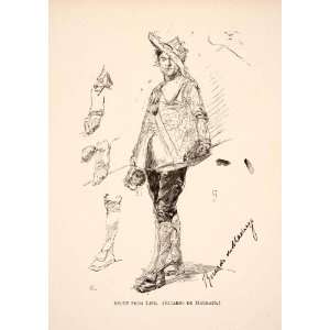  1883 Print Study Portrait Musketeer Uniform Rapier Sword 