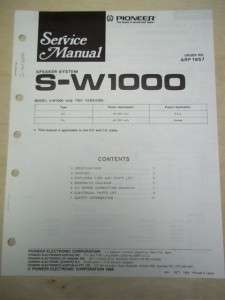 Pioneer Service Manual~S W1000 Speaker System~Original~Repair  