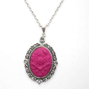   Cherry Silver plated base Pink Cameo Necklace (18 inch chain): Jewelry