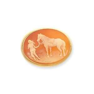  14k Yellow Gold Shell Cameo Horse Pin Jewelry