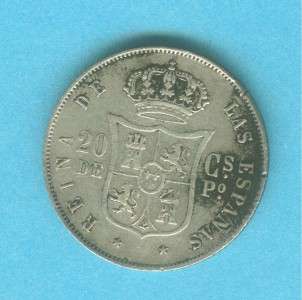 SPAIN PHILIPPINES 20 CENTAVOS 1868 ISABEL II #510  