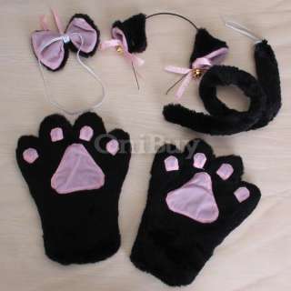 Cute Black Cat Cosplay SET Fancy Dress Paw Claw Gloves Ear Hairclip 