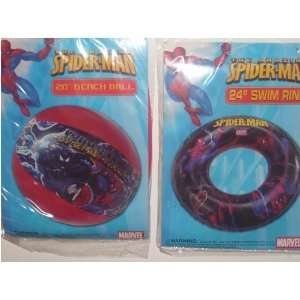  Spiderman Swim Ring & Beach Ball (Sold As a Set): Toys 
