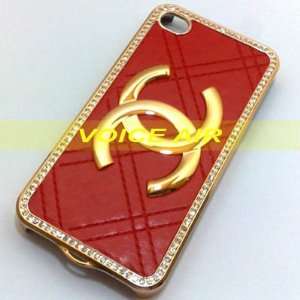  Designer Chanel Iphone 4/4s Hard Leather Gold CC Bling Case 