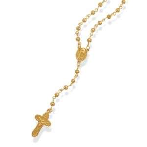 14 Karat Gold Plate Catholic Rosary Prayer Necklace  