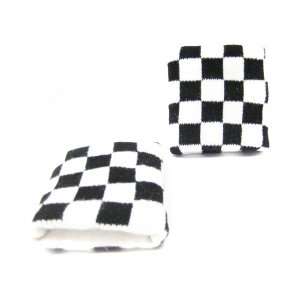  Black And White Checkered Wristband Sweatband Sports 