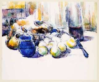   Print Still Life Blue Jug Paul Cezanne Watercolor Fruit Knife  