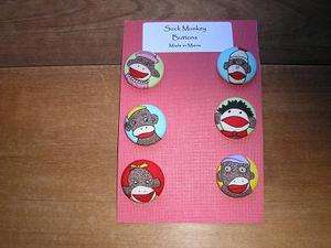 Sock Monkey Fabric Buttons~ Set of 6~ Adorable  