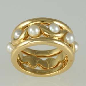   Chaumet 18ct gold cultured pearl ring signed & numbered CHAUMET PARIS