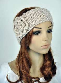  100% Handmade Knit Head Wrap Headband Crochet Flower 