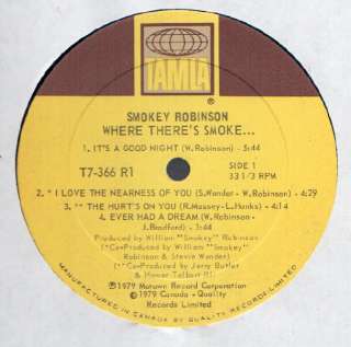Smokey Robinson Where Theres Smoke LP VG++ Canada  