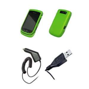  Neon Green Rubberized Snap On Cover Case + Car Charger 