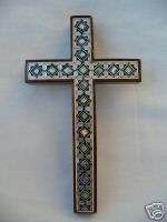 Small Egyptian Inlaid Mother of Pearl Wooden Cross 7  