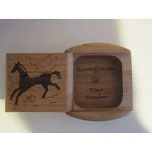   Cherry Running Horse engraved Wood Pill / Snuff box 