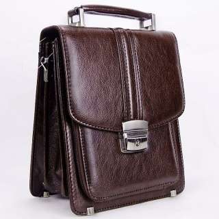 Mens classical leather shoulder bag briefcase muti pocket handbag 