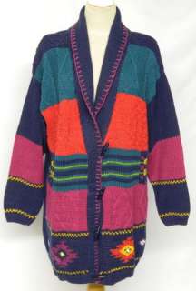 OVERSIZED Colorful INDIAN Frog CLosure M Ramie Sweater BLANKET Stitch 